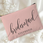 Soft Coral Bridesmaid Modern Calligraphy Accessory Pouch<br><div class="desc">Celebrate your bridal party with this elegant soft coral pink bridesmaid accessory pouch. Featuring modern calligraphy and customisable with your bridesmaid's name, this pouch is both stylish and practical. The soft dusty sage colour and elegant script create a sophisticated look, perfect for holding makeup, toiletries, or other essentials. This personalised...</div>