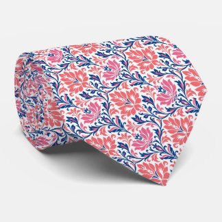 Soft Coral, Deep Royal Navy & Soft White Floral Tie