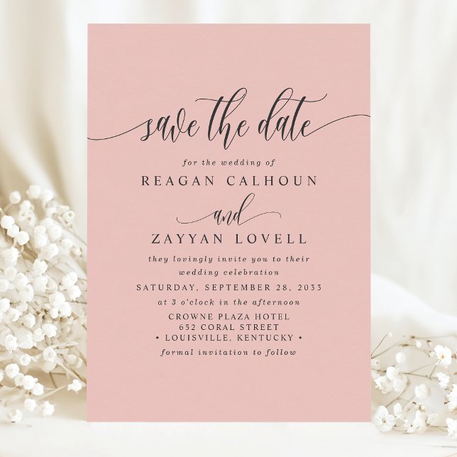 Soft Coral Elegant Calligraphy Save The Date (Creator Uploaded)