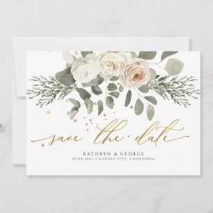 Soft Coral Floral Botanical Greenery Wedding Save The Date
