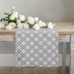 Soft Coral Grey Check Table Runner Cosy Homes