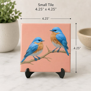 Soft Coral Lovebirds Romantic Bluebirds Wedding Ceramic Tile