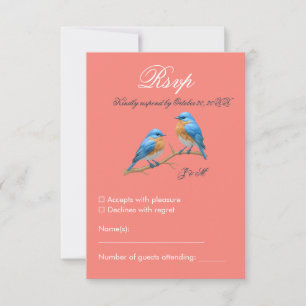 Soft Coral Lovebirds Romantic Bluebirds Wedding RSVP Card