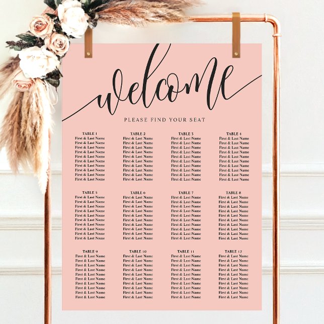 Soft Coral Minimalist Wedding Seating Chart (Creator Uploaded)