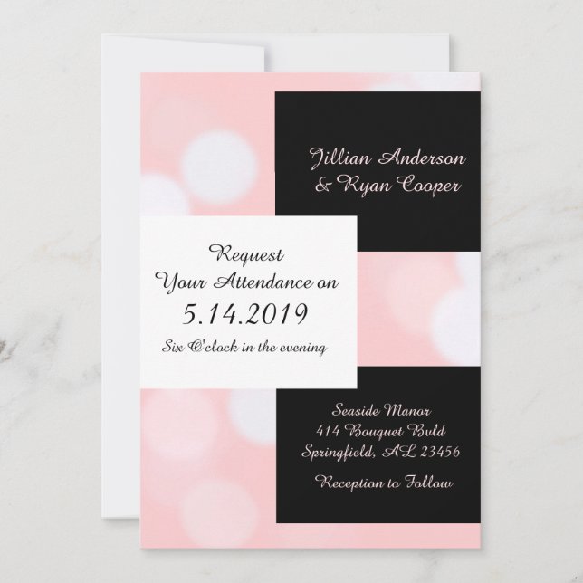 Soft Coral Pink and Black Elegant Wedding Invitation (Front)