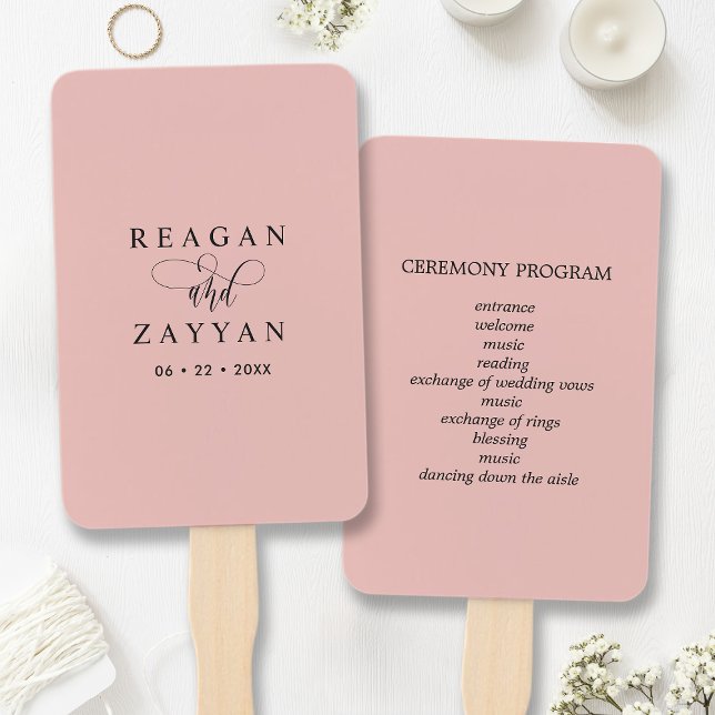 Soft Coral Pink Minimalist Wedding Program Hand Fan (Creator Uploaded)