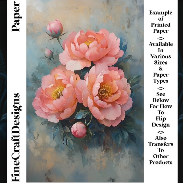 Soft Coral Pink Peony Blooms, Buds CR2 Craft Paper (Creator Uploaded)