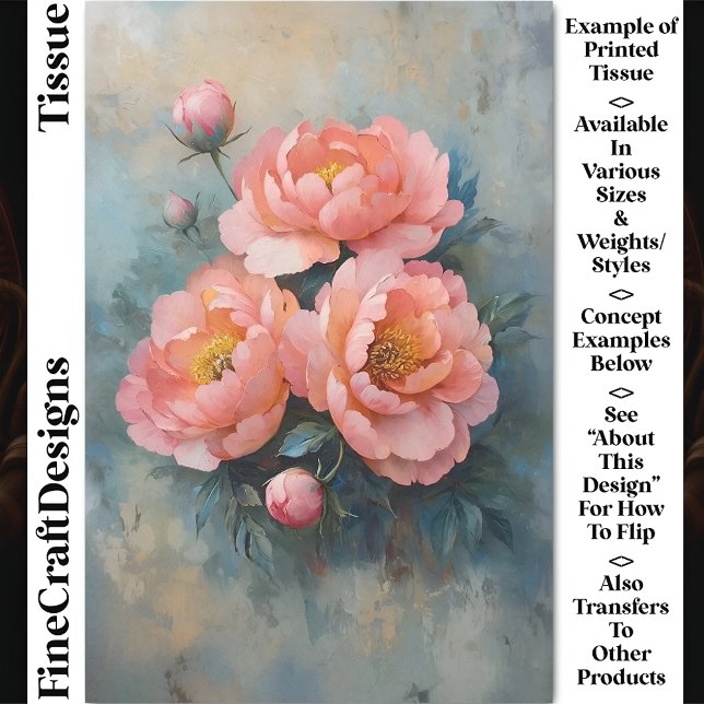 Soft Coral Pink Peony Blooms & Buds CR2 Decoupage Tissue Paper (Creator Uploaded)