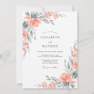 Soft Coral Slate Peony Wedding Invitation