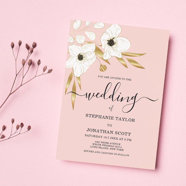 Soft coral white luxury gold floral wedding invitation (Soft coral white luxury gold floral wedding )