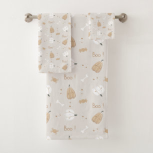 Soft Cosy Halloween Pattern Bath Towel Set
