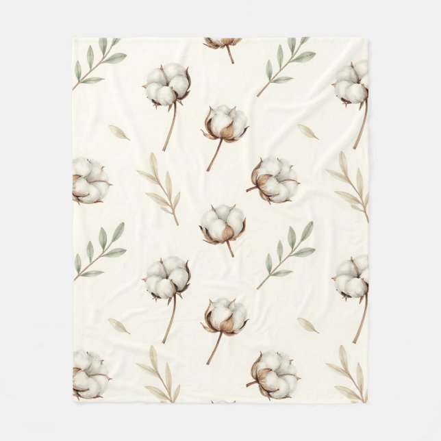 Soft Cotton Blossom Botanical Pattern Fleece Blanket (Front)