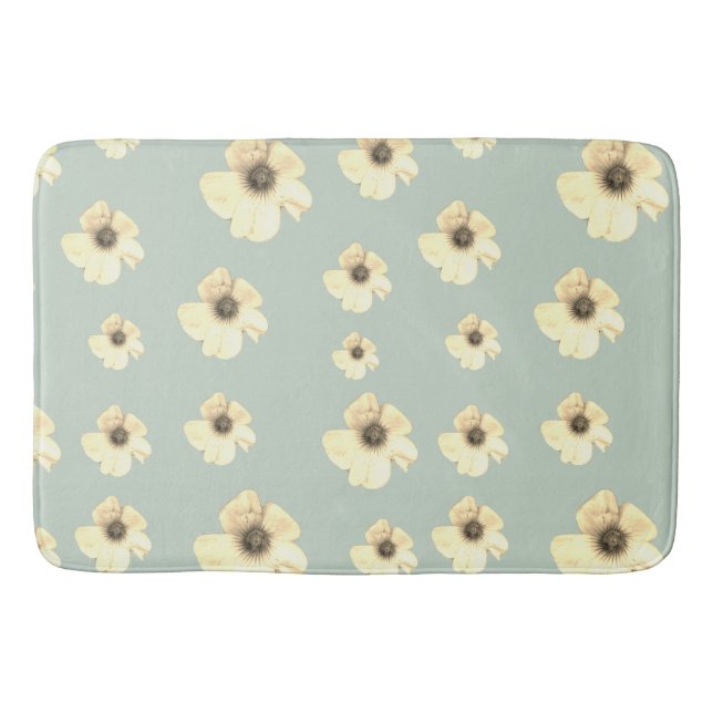 Soft Cream Floral Pattern Sage Green Bath Mat (Front)