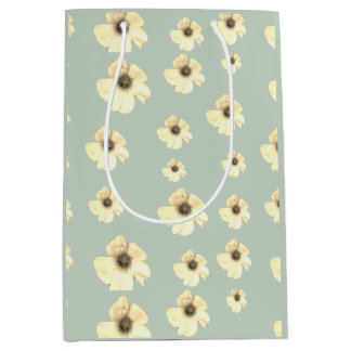 Soft Cream Floral Pattern Sage Green Gift Bag