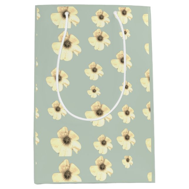 Soft Cream Floral Pattern Sage Green Gift Bag (Front)