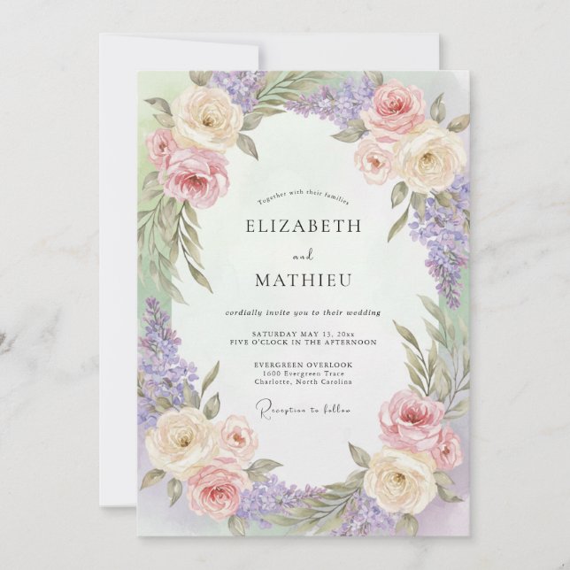 Soft Cream Lilac Wisteria Wedding Invitation (Front)