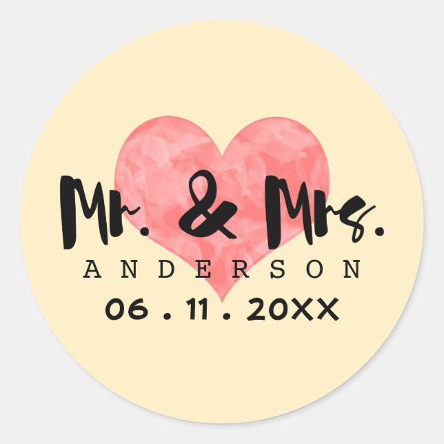 Soft Cream Mr & Mrs Wedding Date - Custom Stickers (Front)