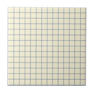 Soft Cream & Navy Blue Chequered Pattern Retro Ceramic Tile