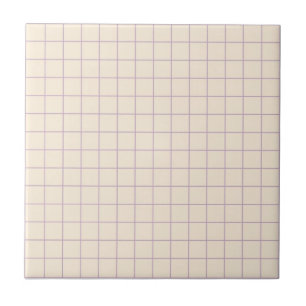 Soft Cream & Purple Chequered Retro Minimalist Ceramic Tile
