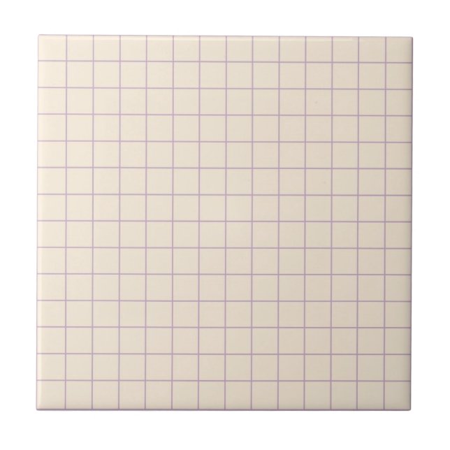 Soft Cream & Purple Chequered Retro Minimalist Ceramic Tile (Front)