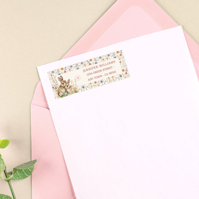 Soft Cream Rustic Bunny Garden Return Address Label (Creator Uploaded)