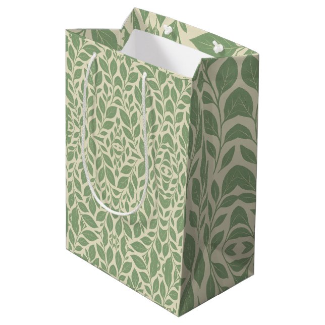 Soft Cream & Sage Botanical Leaf  Medium Gift Bag (Back Angled)