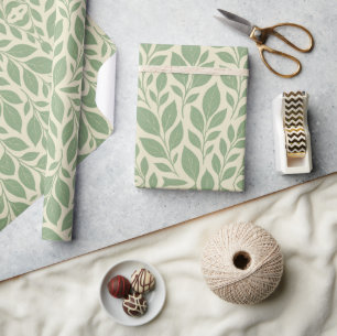 Soft Cream & Sage Botanical Leaf  Wrapping Paper