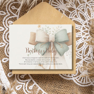 Soft Cream Sage Bow Baby Shower Books For Baby Enclosure Card