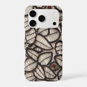 Soft Cream Skeletal Lace Red Rose Accents