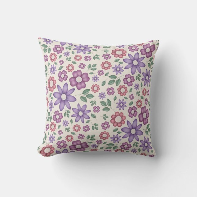 soft cream whimsical floral pattern cushion (Front)
