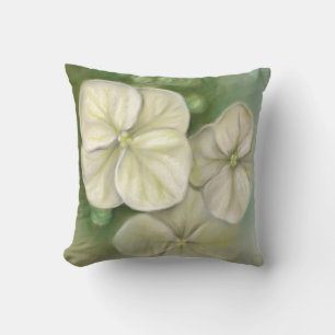 Soft Cream White Pastel Hydrangea Floral Cushion