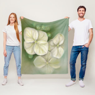 Soft Cream White Pastel Hydrangea Floral Fleece Blanket