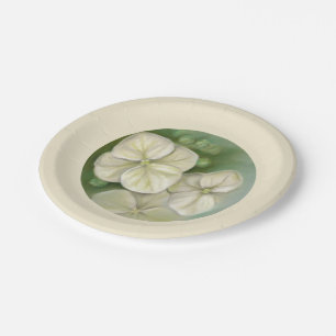 Soft Cream White Pastel Hydrangea Floral Paper Plate