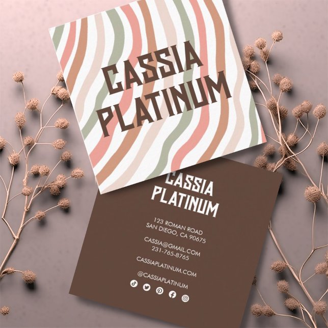 Soft Curves Earthy Neutral Minimalist Social Icon Square Business Card (Creator Uploaded)