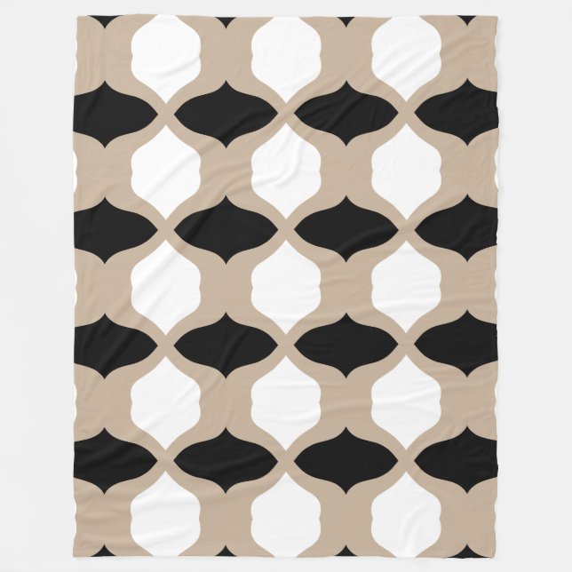 Soft Curves Pattern - Taupe, Black and White Fleece Blanket (Front)