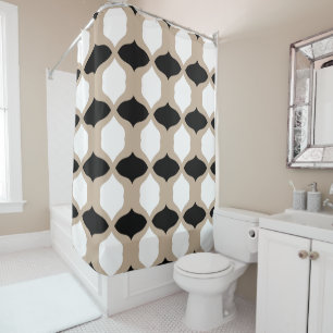 Soft Curves Pattern - Taupe, Black and White Shower Curtain