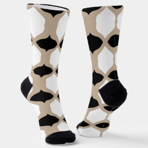Soft Curves Pattern - Taupe, Black and White Socks