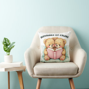 Soft Cushion with Two Teddy Bears Reading Together