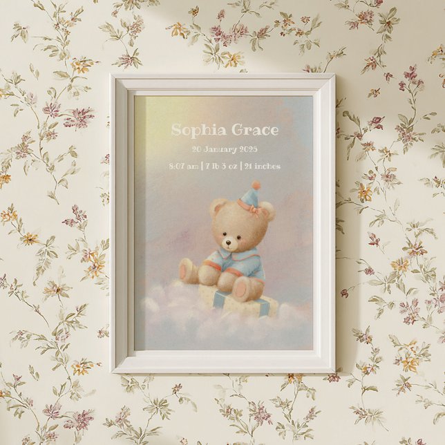 Soft Cute Teddy Bear Birth Details Poster (Creator Uploaded)