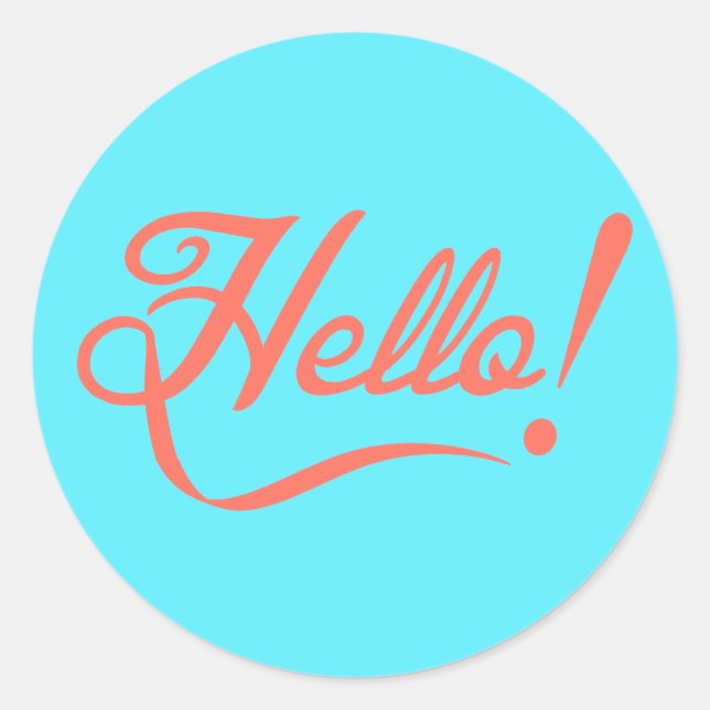 Soft cyan and Bittersweet Hello Classic Round Sticker (Front)