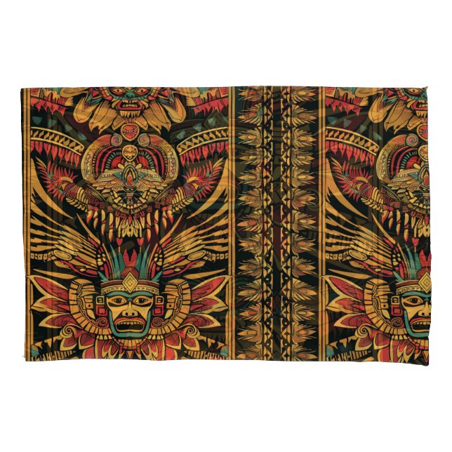 Soft Cyan "Aztec Dream" Cotton Pillowcases (Front-Left)