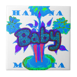 Soft Cyan Blue Flower Art: A Baby's Touch.  Ceramic Tile