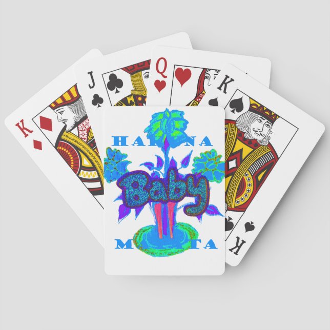 Soft Cyan Blue Flower Art: A Baby's Touch.  Playing Cards (Back)