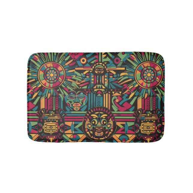 Soft Cyan "Eclipsed Suns and Pyramids" Bath Mat (Front)