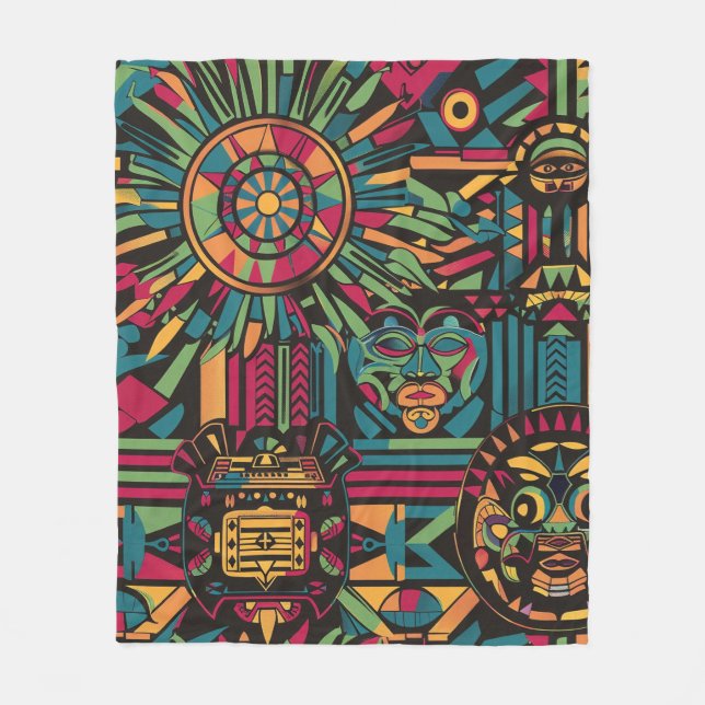 Soft Cyan "Eclipsed Suns and Pyramids Design" Plus Fleece Blanket (Front)