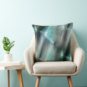 Soft cyan grey rocky texture with digital details cushion