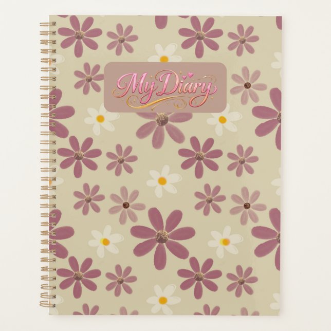 Soft Daisy Floral Pattern in Mauve & Cream Romanti Planner (Front)