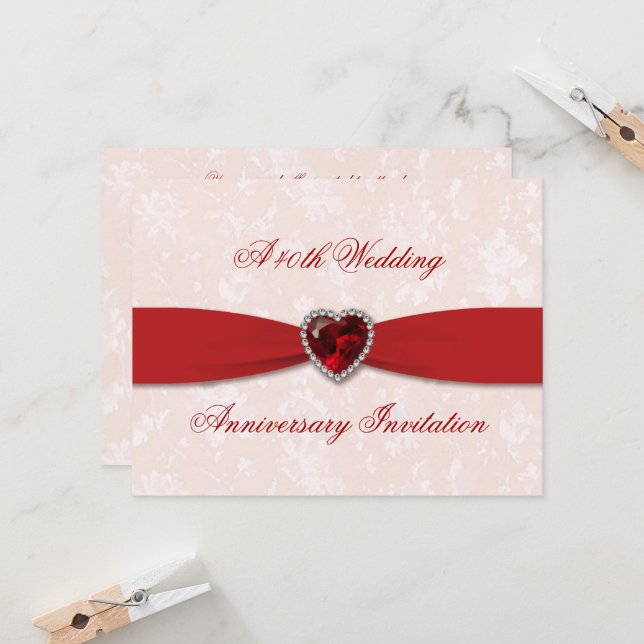 Soft Damask 40th Wedding Anniversary Invite (Front/Back In Situ)