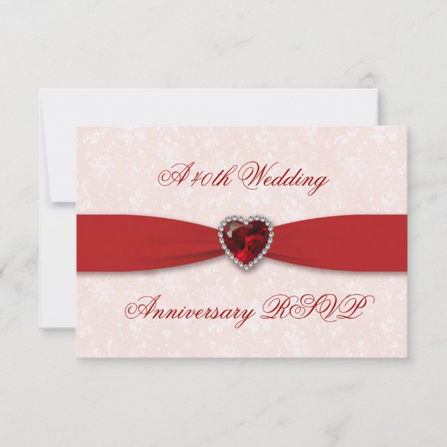 Soft Damask 40th Wedding Anniversary RSVP Card (Front)