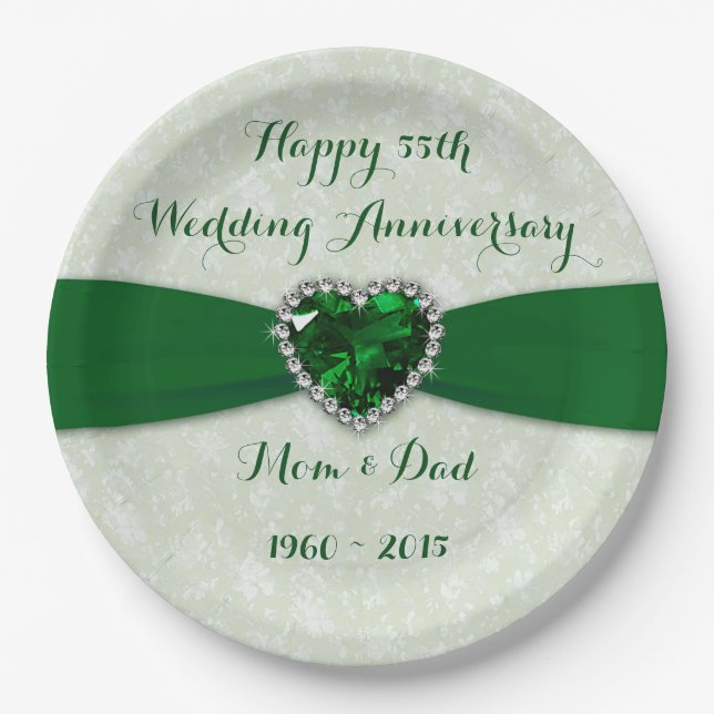 Soft Damask 55th Wedding Anniversary Paper Plate (Front)